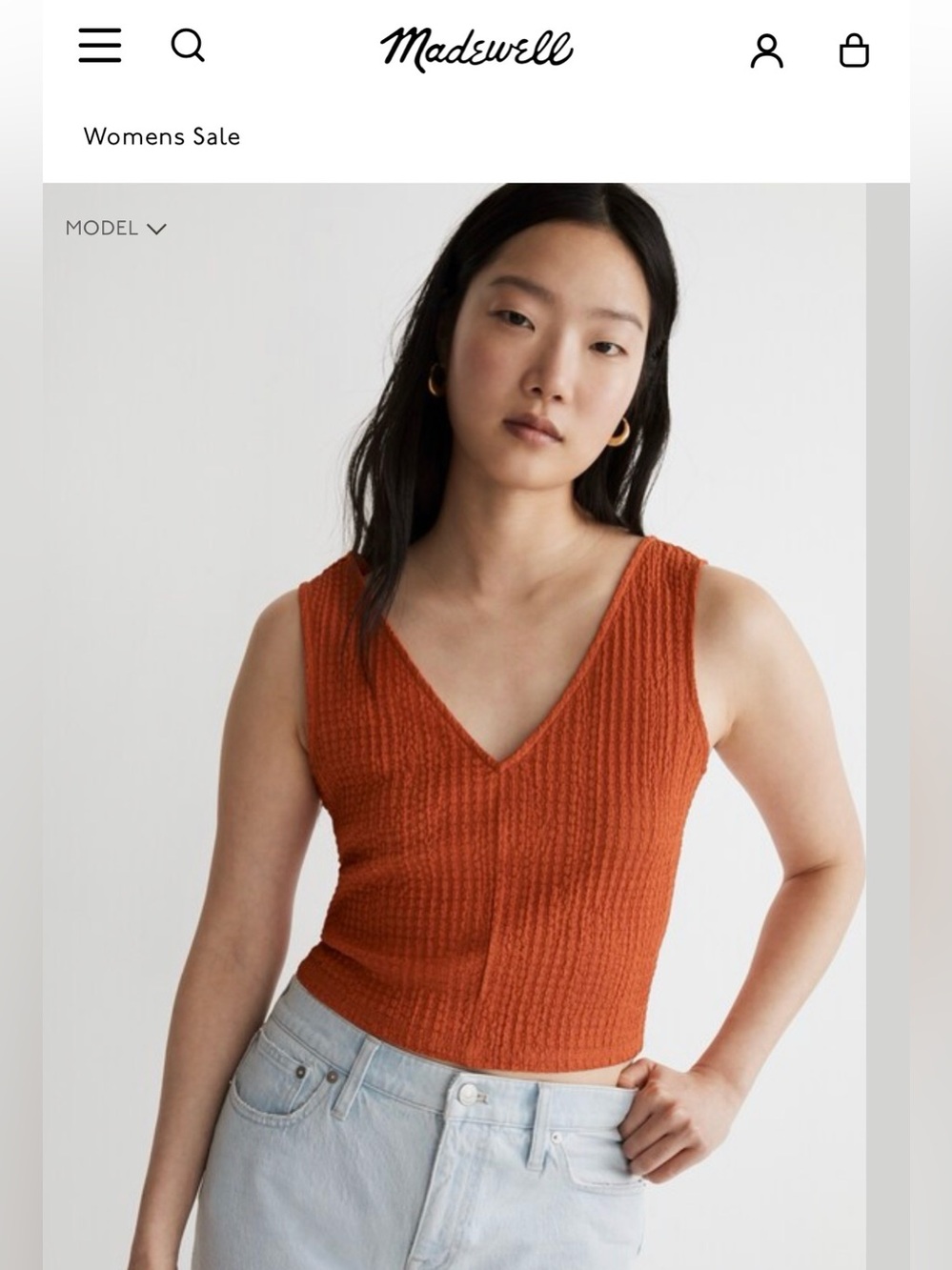Madewell Warm Rust seersucker V-Neck Crop Tank size M